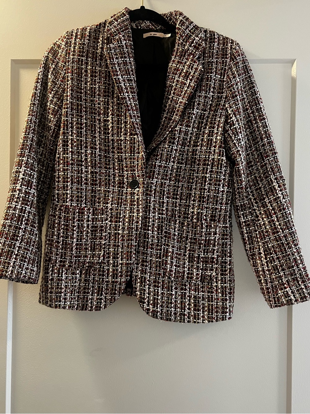 Tweed Blazer Jacket in Black, White & Burgundy